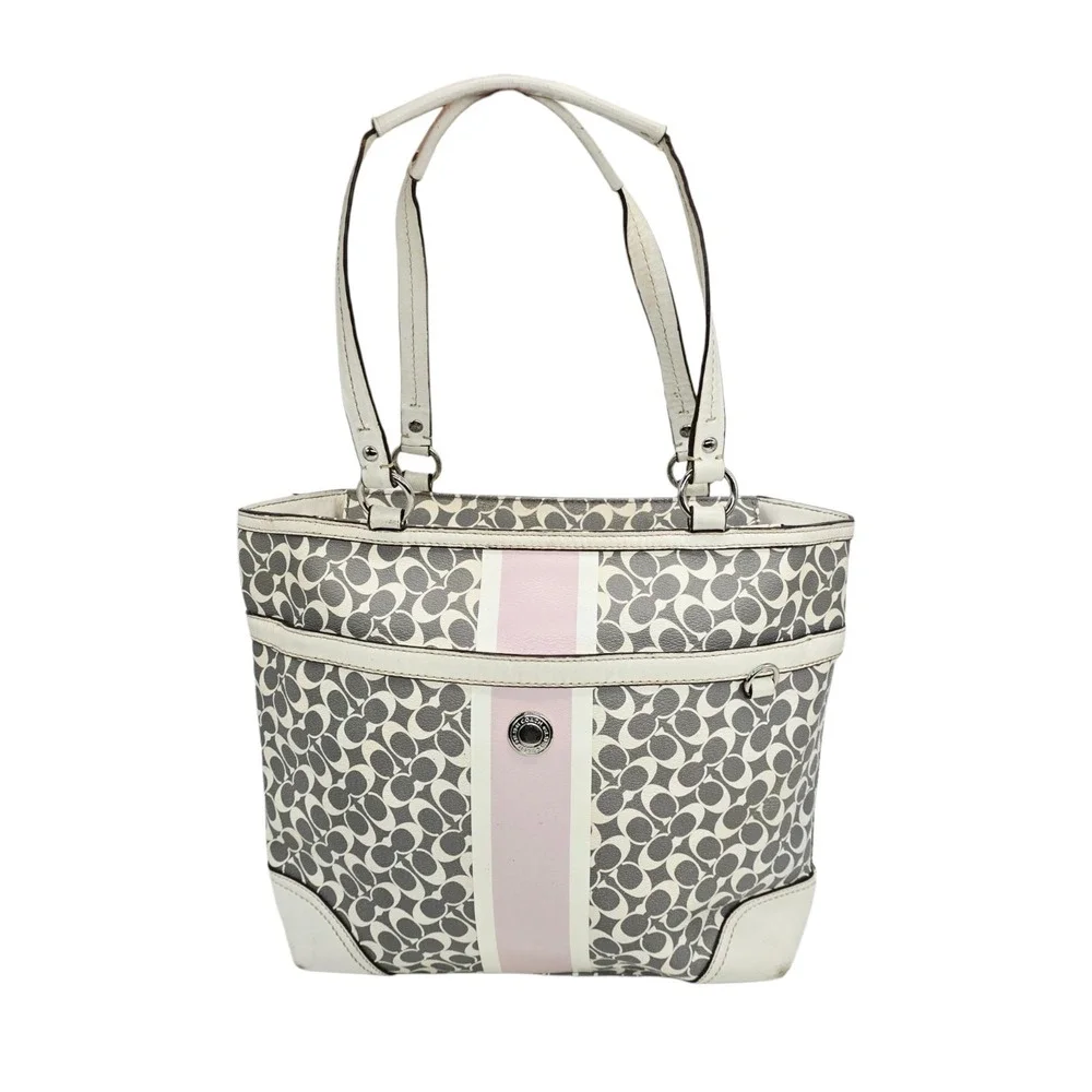 Coach Chelsea Heritage Stripe Tote Bag Purse Gray White Pink M1093-F15137